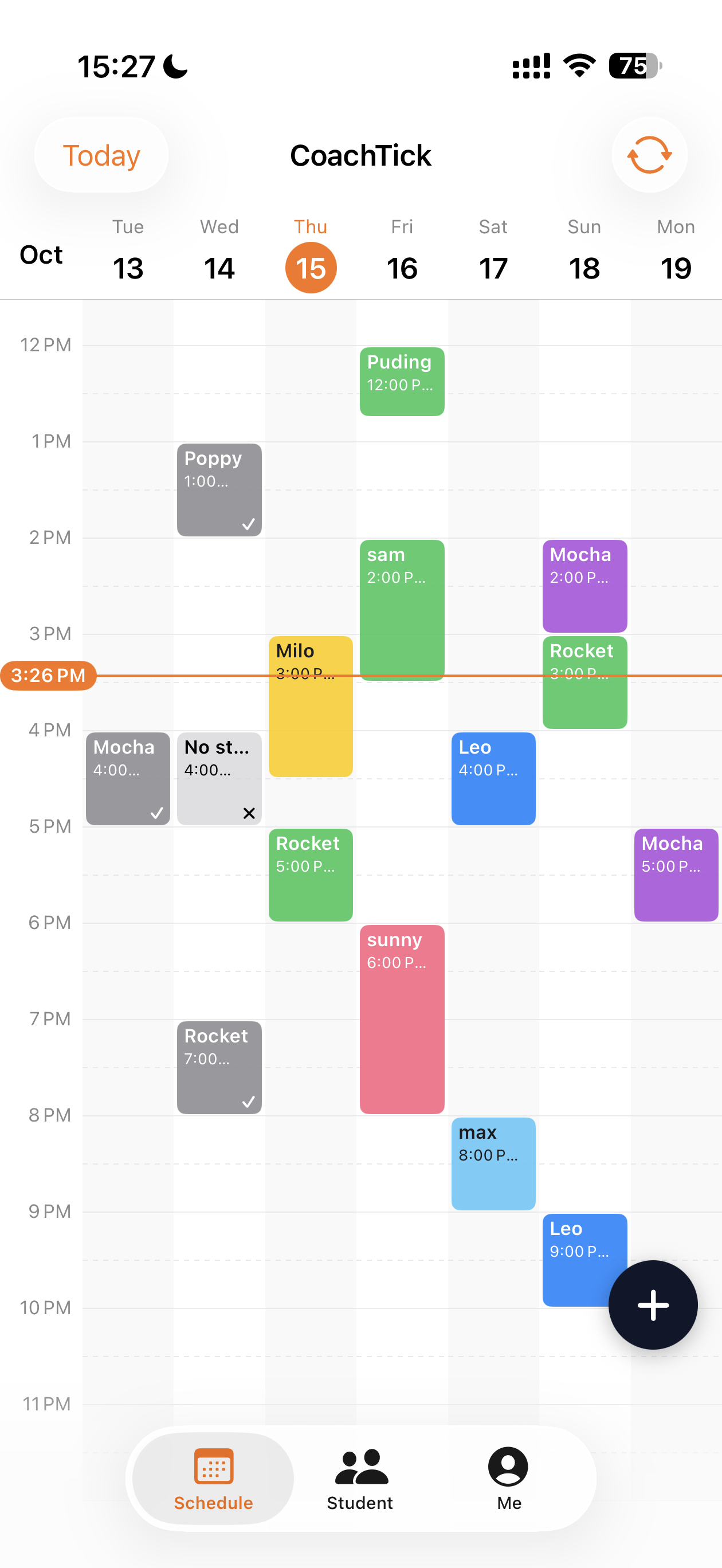 CoachTick scheduling calendar screen